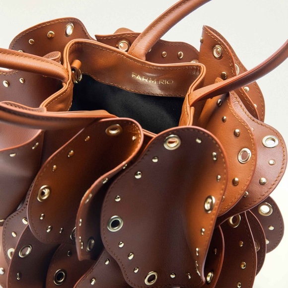 Farm Rio Brown Leather Studded Flower Bag - Picture 6 of 6